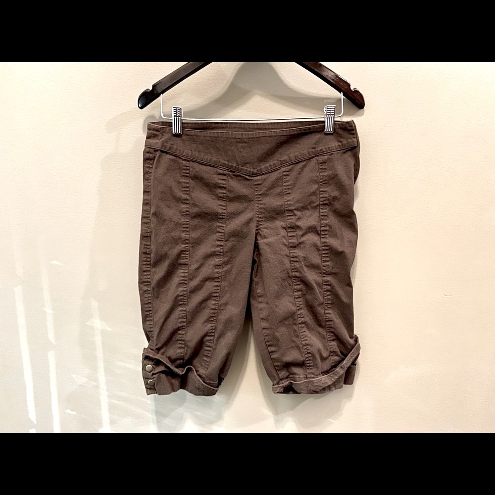 Ladies Capris Pants Snap Buttons Cuffs Pirate Trousers Brown